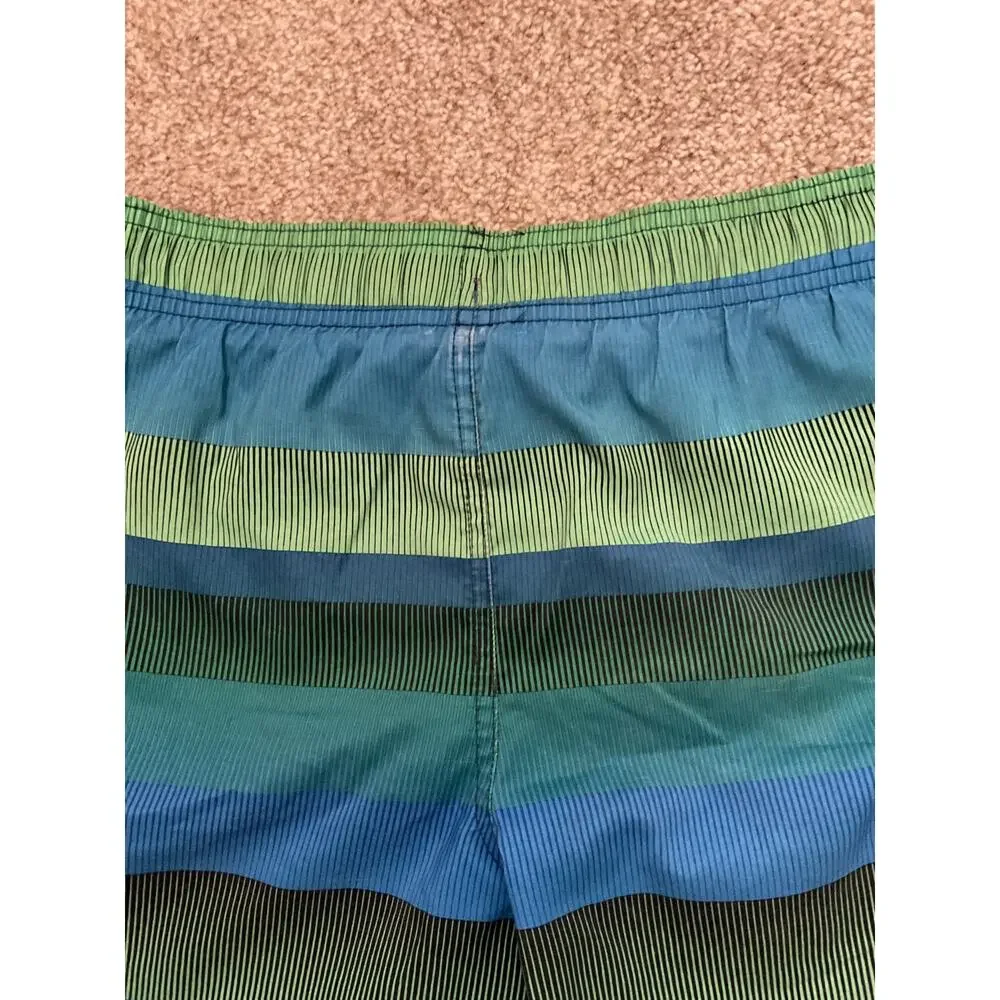 Nike Boys Blue Green Striped Swim Trunks Beach Pool Swimwear, S (8-10 years)